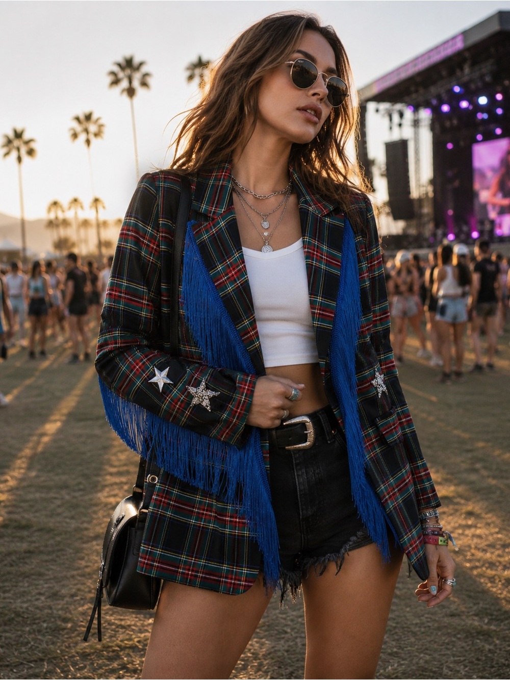 ✨ Nasty Gal NWOT Red Tartan Fringes Embellishment Blazer  Size 4 Oversized Fit ✨